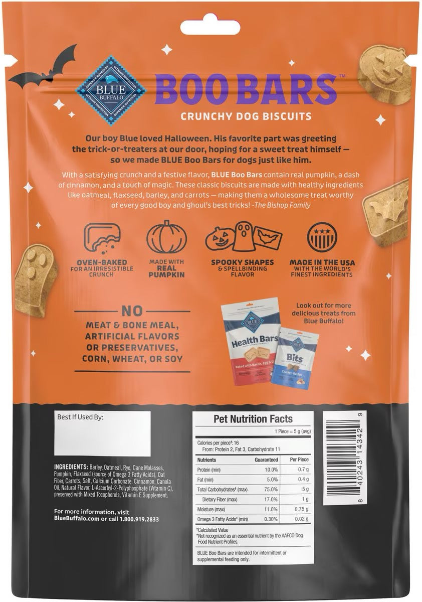 Blue Buffalo Boo Bars Pumpkin & Cinnamon Recipe Crunchy Halloween Dog Biscuits, 11-oz bag